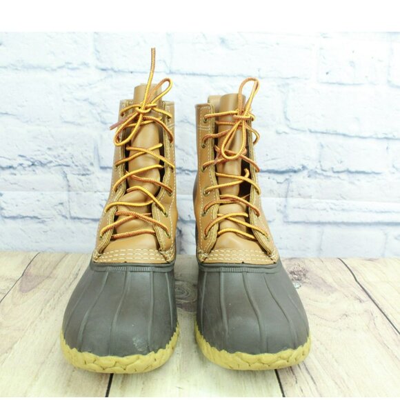 LL Bean Brown Leather 8" Lace Up Round Toe Unlined Ankle Duck Boots Size 9 M - Picture 4 of 10